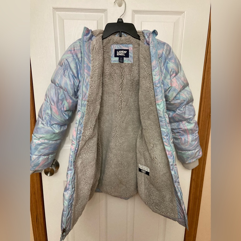 Lands' End Kids Pastel Swirl Puffer Jacket Sz 10/12 - Picture 3 of 5